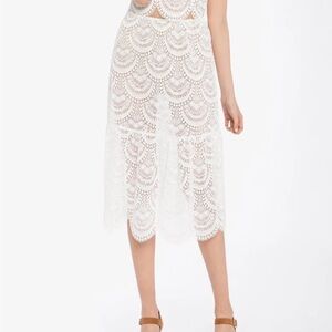 For Love & Lemons Rosalita Sheer Lace Midi Skirt Nude Built-In Snap Bodysuit XS